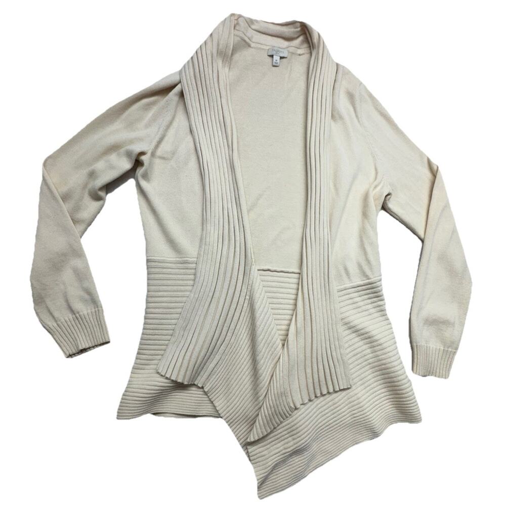 Talbots Womens Cardigan Size M Ivory Handkerchief Hem Open Drape 100% Cotton - Picture 2 of 8